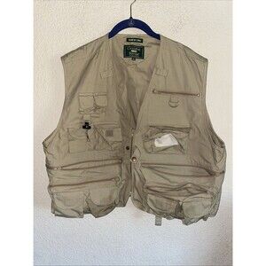 Vintage Fly Fishing Utility Vest Crystal River 27 Pockets Outdoors Beige Men XL